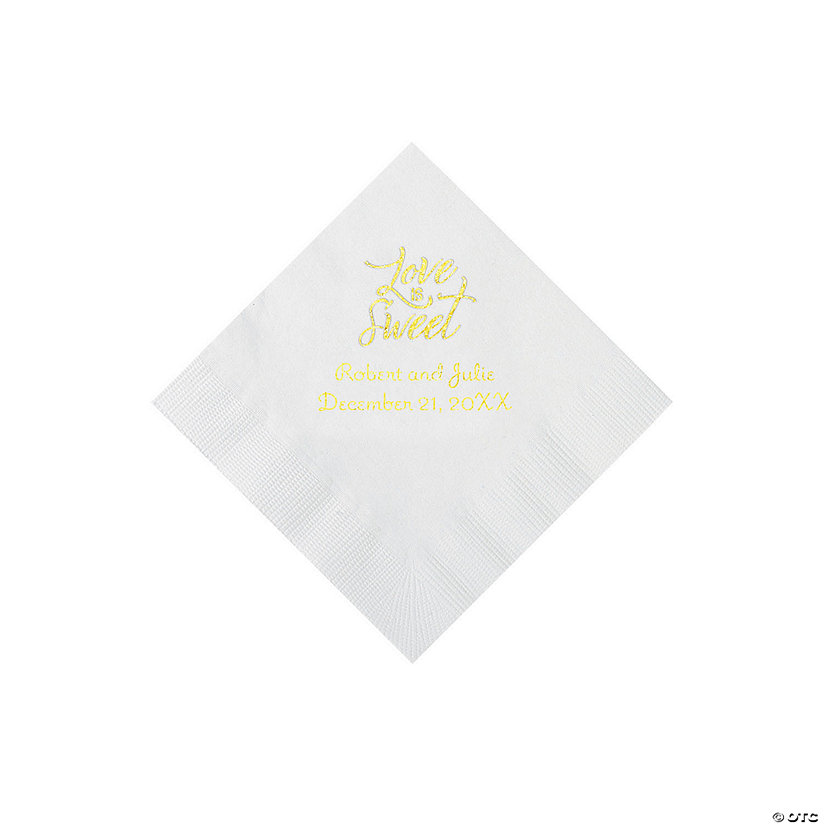 White Love Is Sweet Personalized Napkins with Gold Foil - Beverage Image Thumbnail
