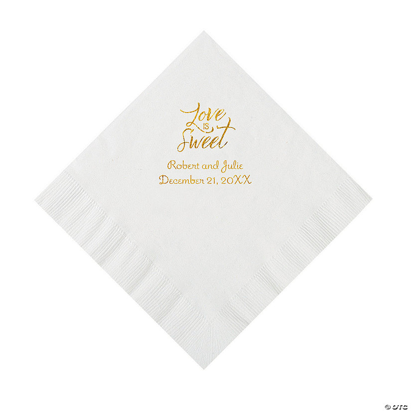 White Love Is Sweet Personalized Napkins with Gold Foil &#8211; Luncheon Image Thumbnail