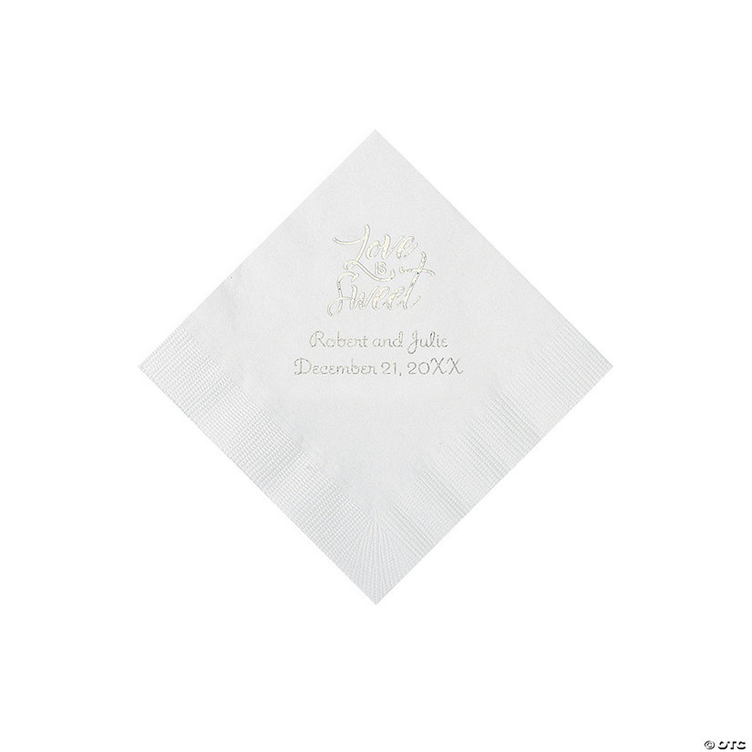 White Love Is Sweet Personalized Napkins with Silver Foil - Beverage Image Thumbnail