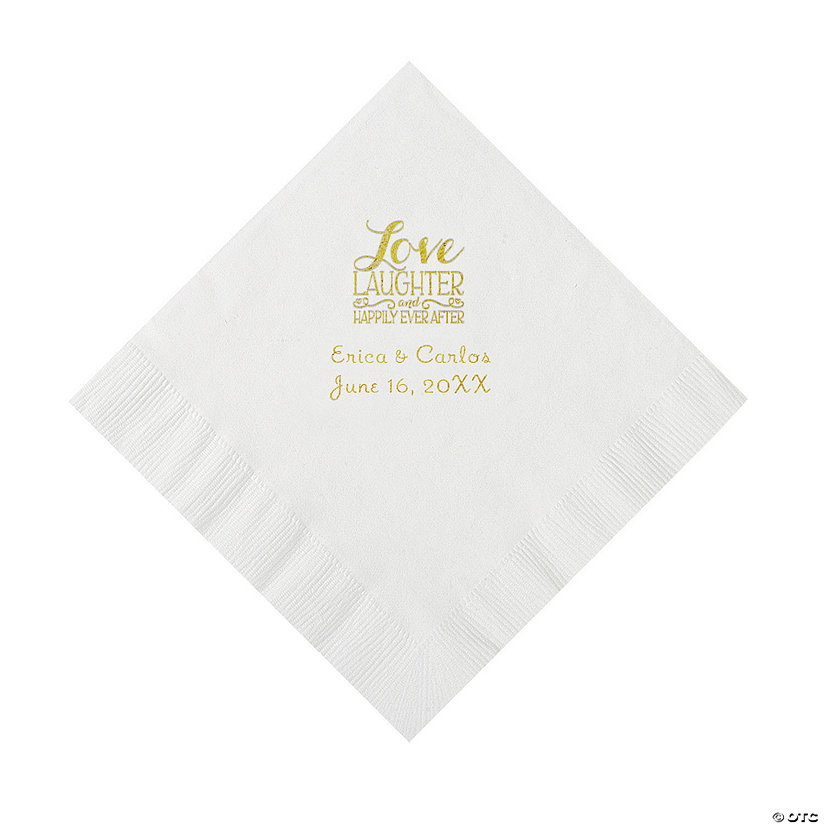 White Love Laughter & Happily Ever After Personalized Napkins with Gold Foil &#8211; Luncheon Image Thumbnail