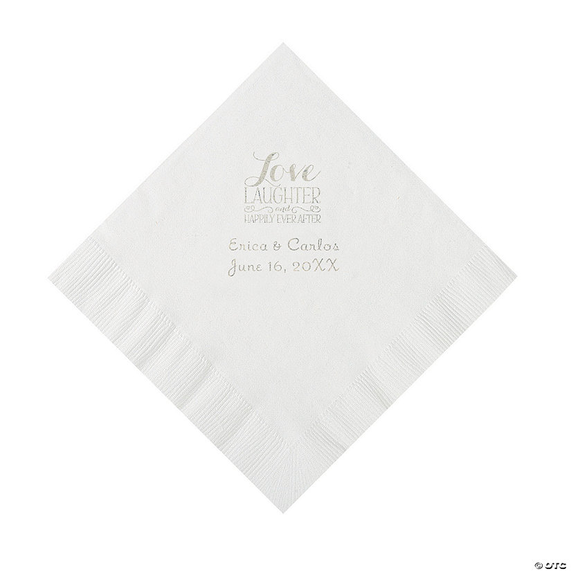 White Love Laughter & Happily Ever After Personalized Napkins with Silver Foil &#8211; Luncheon Image Thumbnail