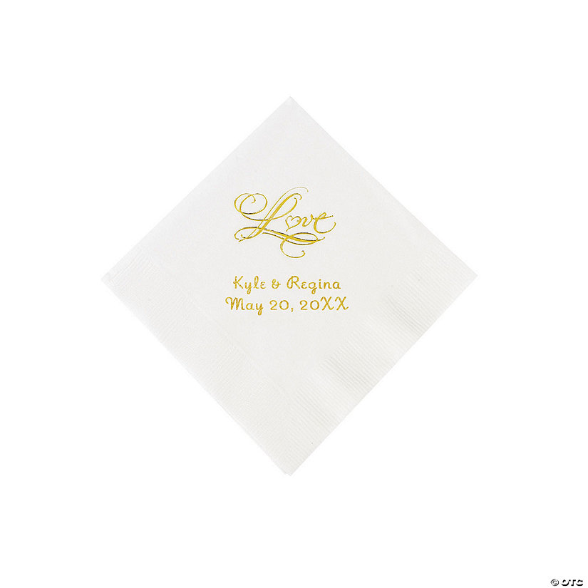 White &#8220;Love&#8221; Personalized Napkins with Gold Foil - Beverage Image Thumbnail