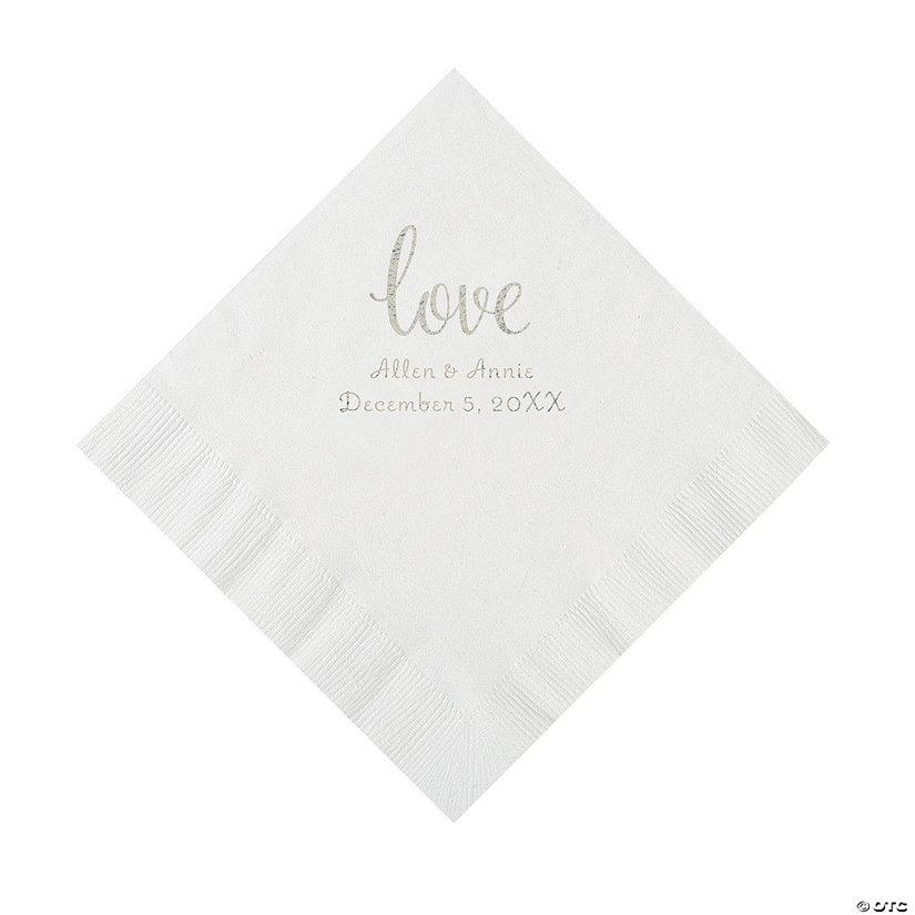 White Love Script Personalized Napkins with Silver Foil - Luncheon Image Thumbnail
