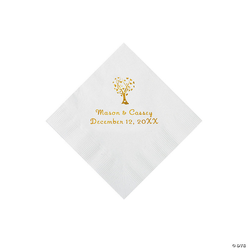 White Love Tree Personalized Napkins with Gold Foil - 50 Pc. Beverage Image
