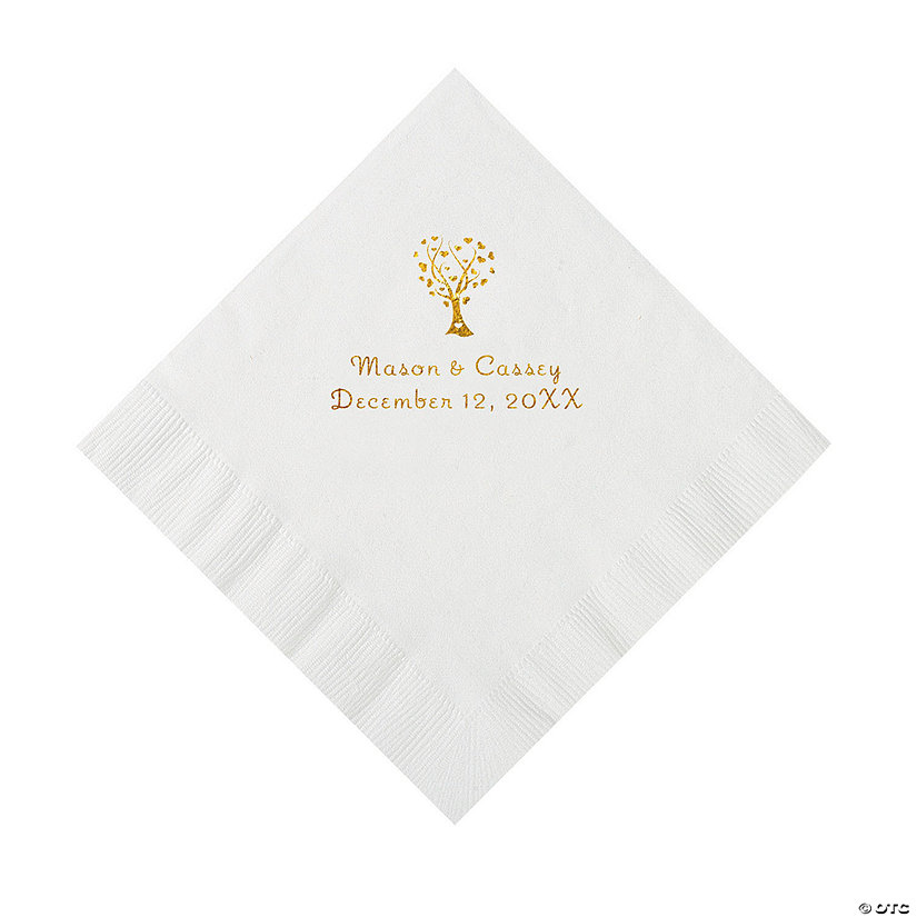 White Love Tree Personalized Napkins with Gold Foil - 50 Pc. Luncheon Image