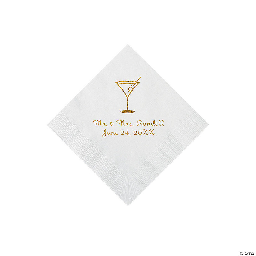 White Martini Glass Personalized Napkins with Gold Foil - Beverage Image Thumbnail