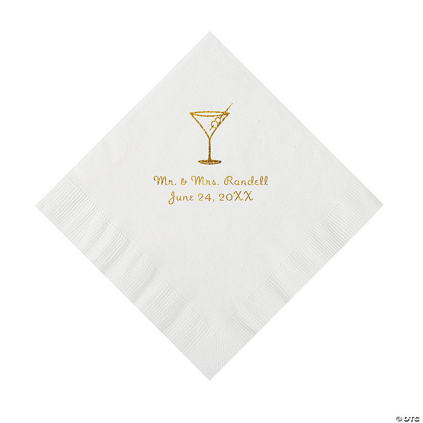White Martini Glass Personalized Napkins with Gold Foil - Luncheon Image Thumbnail