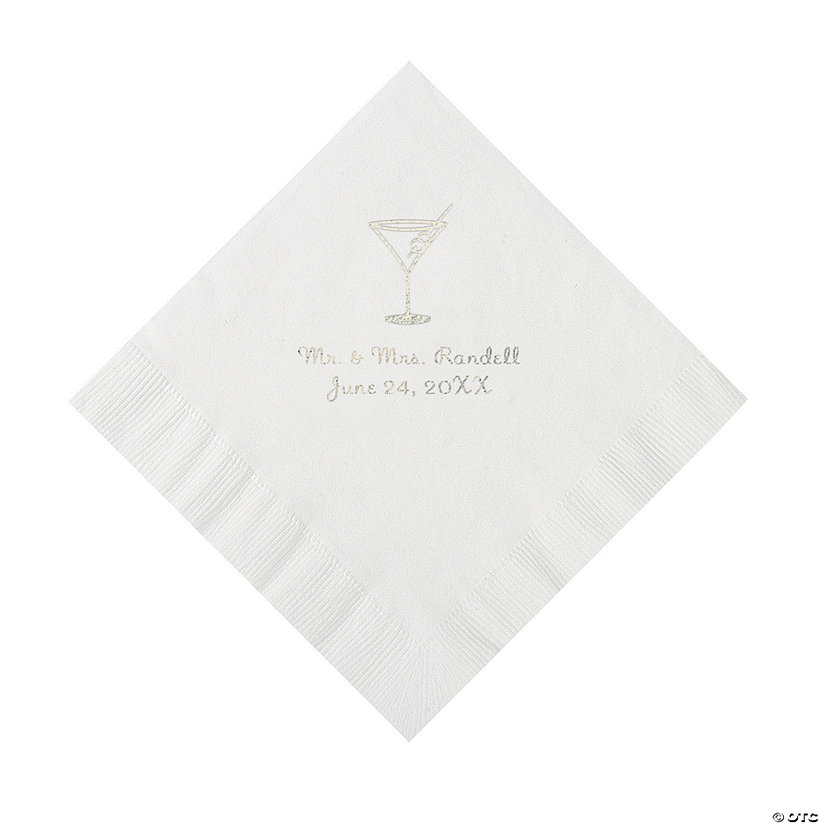 White Martini Glass Personalized Napkins with Silver Foil - Luncheon Image Thumbnail