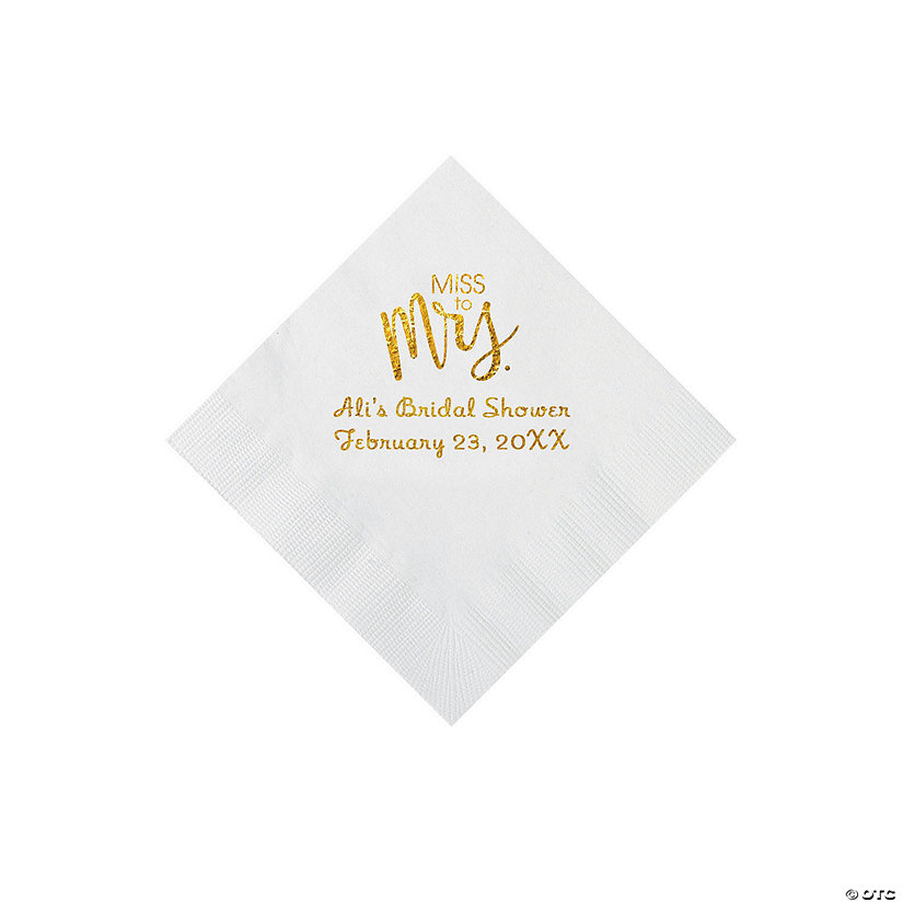 White Miss to Mrs. Personalized Napkins with Gold Foil - Beverage Image