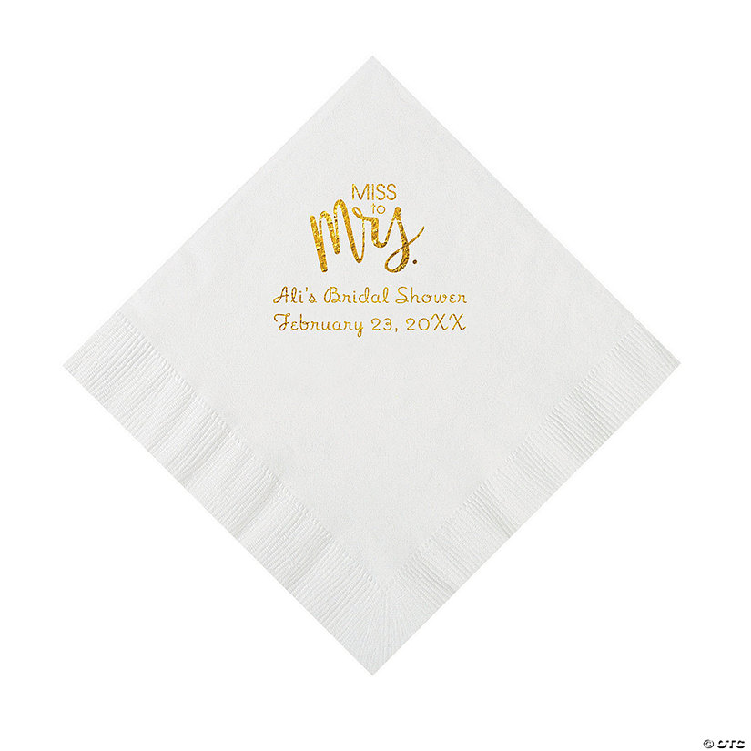 White Miss to Mrs. Personalized Napkins with Gold Foil - Luncheon Image Thumbnail