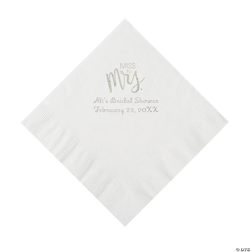 White Miss to Mrs. Personalized Napkins with Silver Foil - Luncheon Image