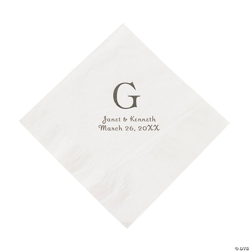 White Monogram Personalized Napkins with Silver Foil - Luncheon Image Thumbnail