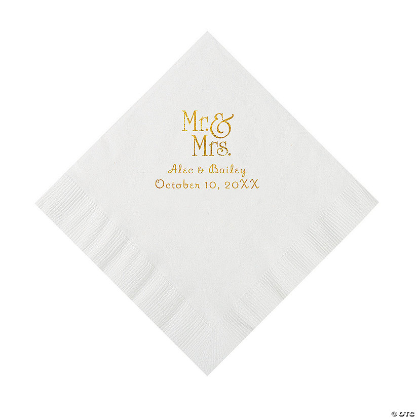 White Mr. & Mrs. Personalized Napkins with Gold Foil - 50 Pc. Luncheon Image Thumbnail