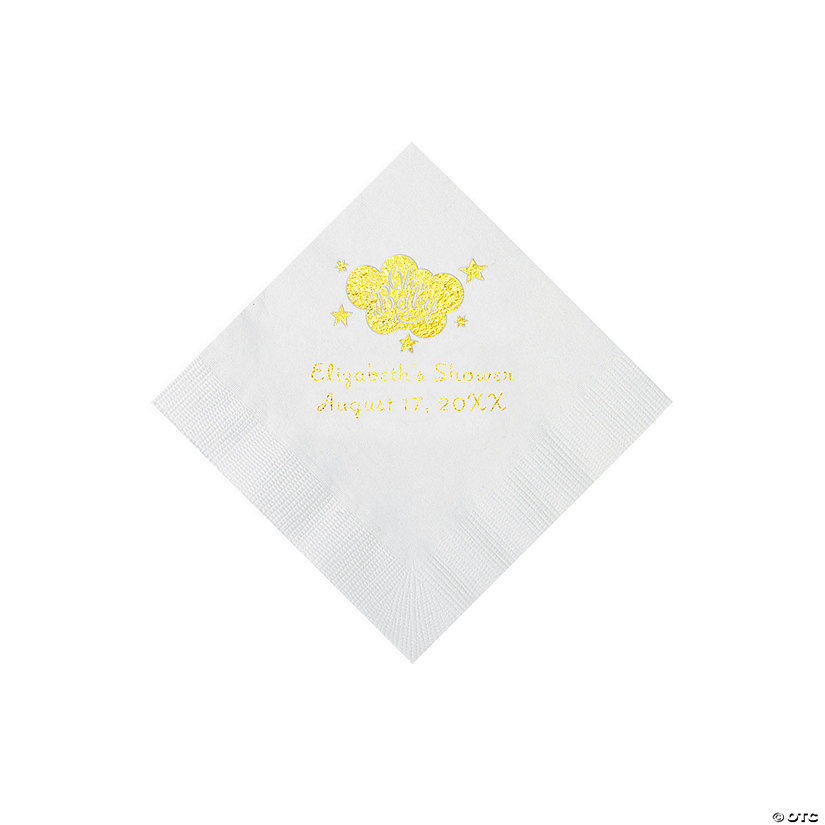 White Oh Baby Personalized Napkins with Gold Foil - 50 Pc. Beverage Image Thumbnail
