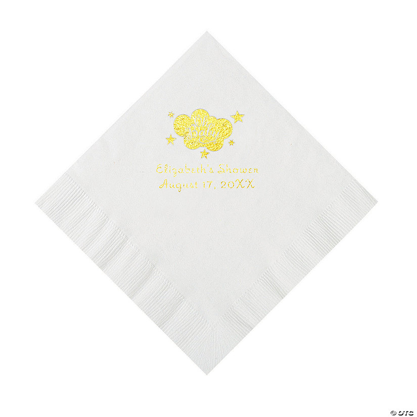 White Oh Baby Personalized Napkins with Gold Foil &#8211; Luncheon Image Thumbnail