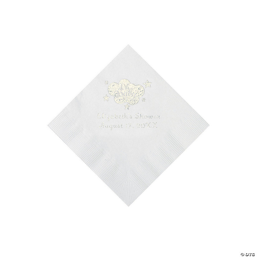 White Oh Baby Personalized Napkins with Silver Foil - 50 Pc. Beverage Image Thumbnail