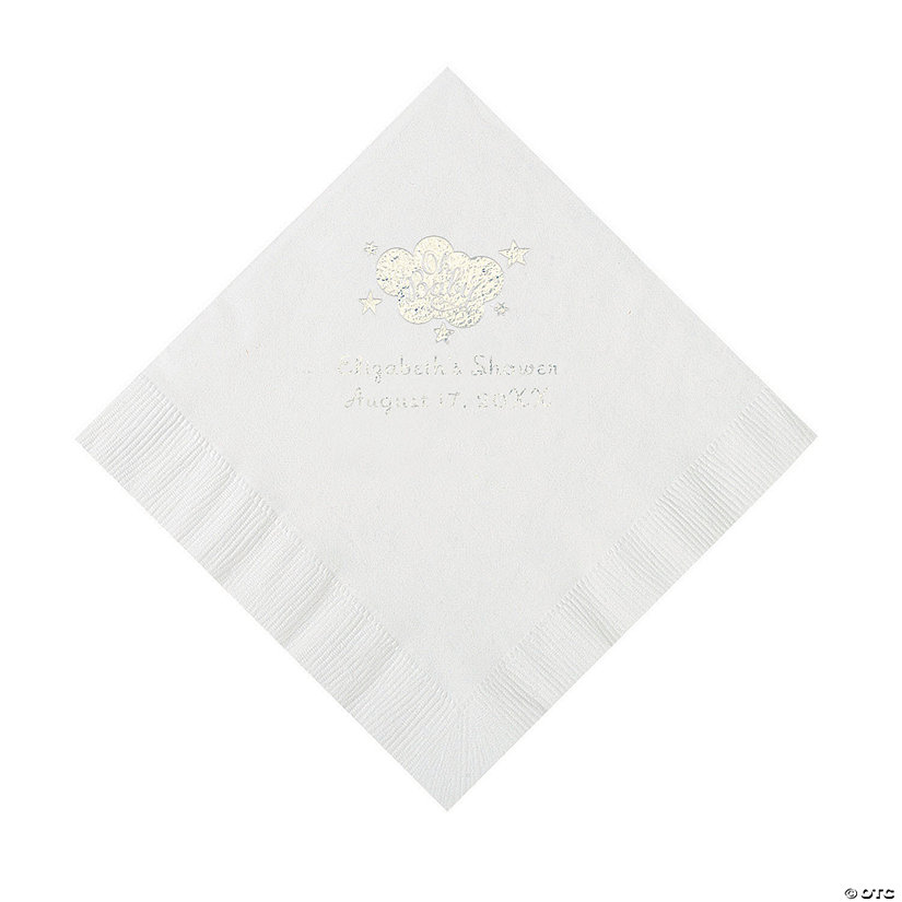 White Oh Baby Personalized Napkins with Silver Foil - 50 Pc. Luncheon Image Thumbnail