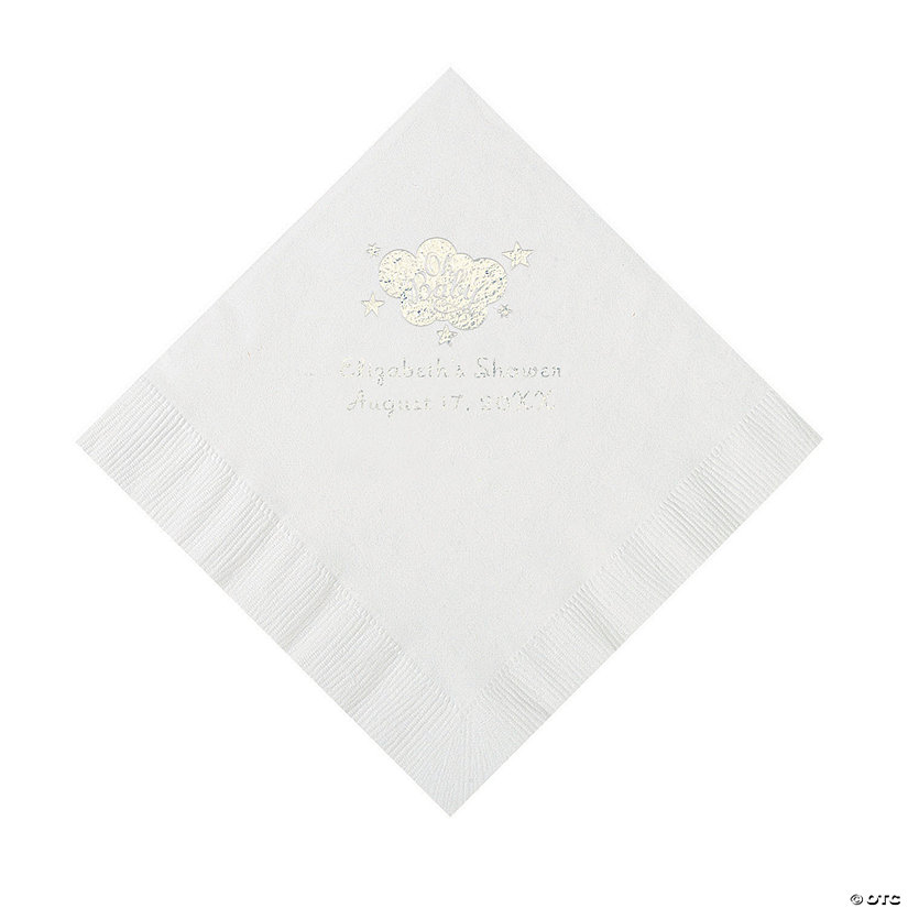 White Oh Baby Personalized Napkins with Silver Foil – Luncheon ...