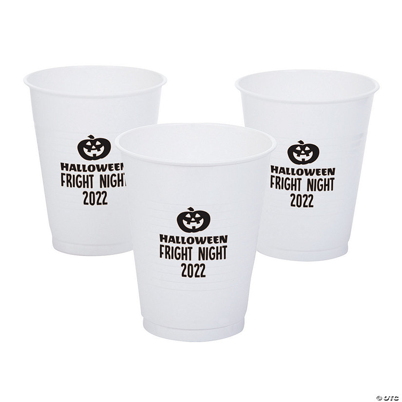 White Personalized Halloween Jack-O'-Lantern Solid Color Plastic Cups - 40 Pc. Image Thumbnail