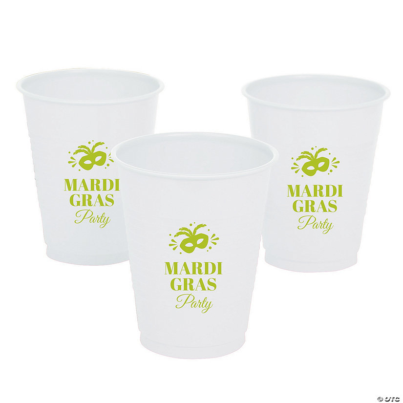 White Personalized Mardi Gras Mask Plastic Cups - 40 Pc. Image Thumbnail