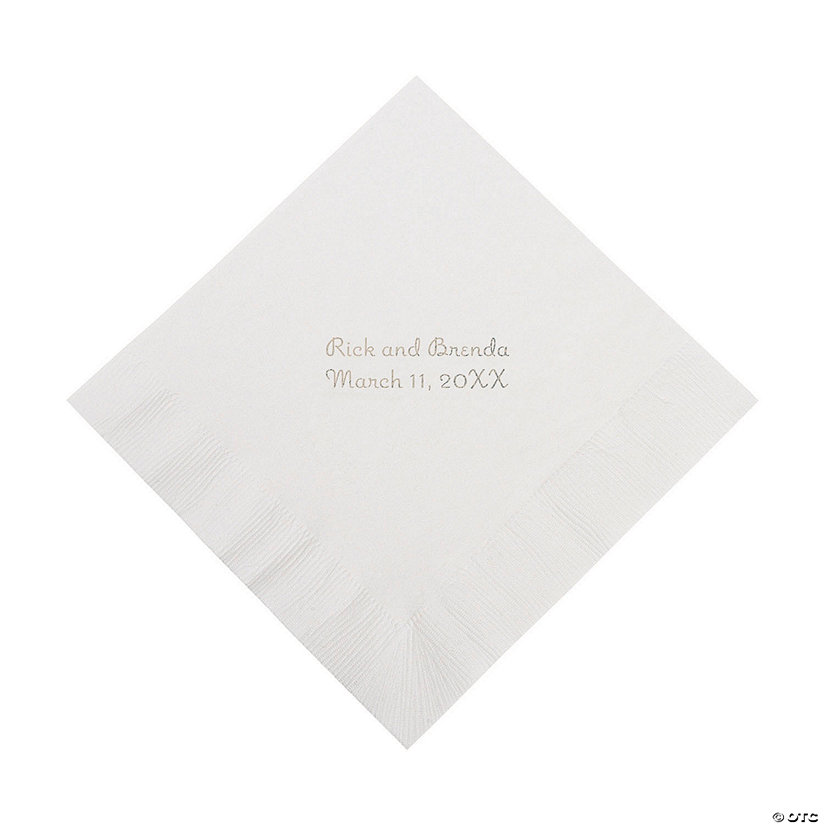 White Personalized Napkins with Silver Foil - Luncheon Image Thumbnail