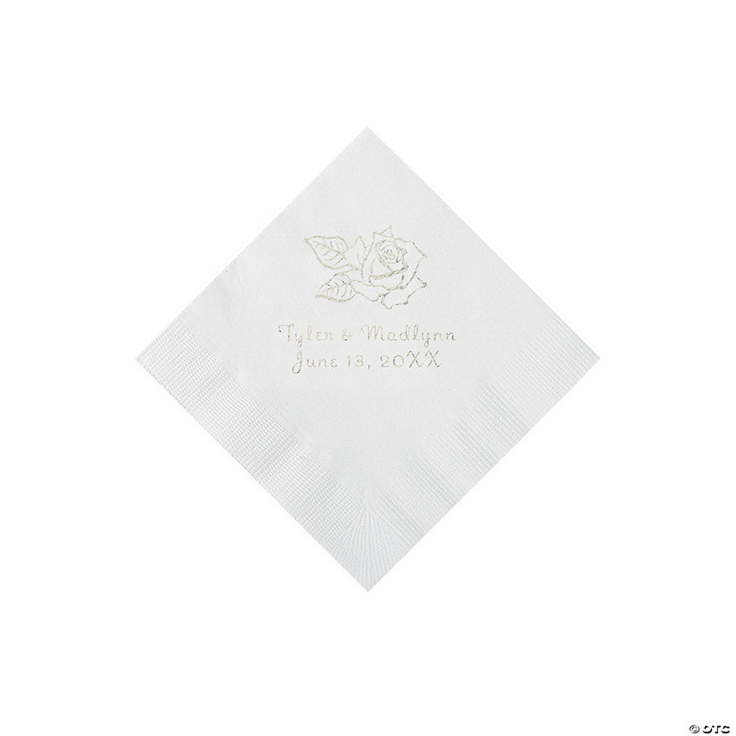 White Rose Personalized Napkins - 50 Pc. Beverage Image Thumbnail