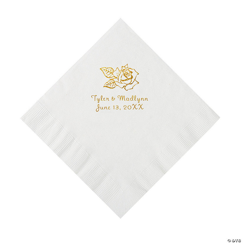 White Rose Personalized Napkins with Gold Foil - 50 Pc. Luncheon Image Thumbnail