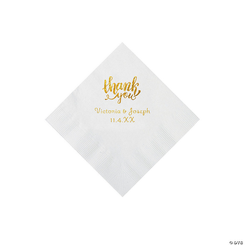 White Thank You Personalized Napkins with Gold Foil - Beverage Image Thumbnail