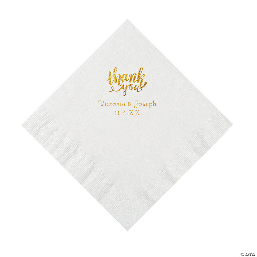 White Thank You Personalized Napkins with Gold Foil - Luncheon Image Thumbnail