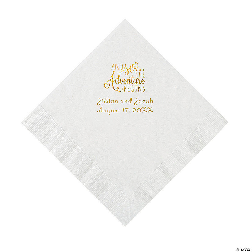White The Adventure Begins Personalized Napkins with Gold Foil - Luncheon Image Thumbnail