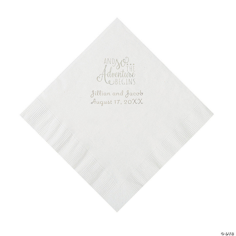 White The Adventure Begins Personalized Napkins with Silver Foil - Luncheon Image Thumbnail
