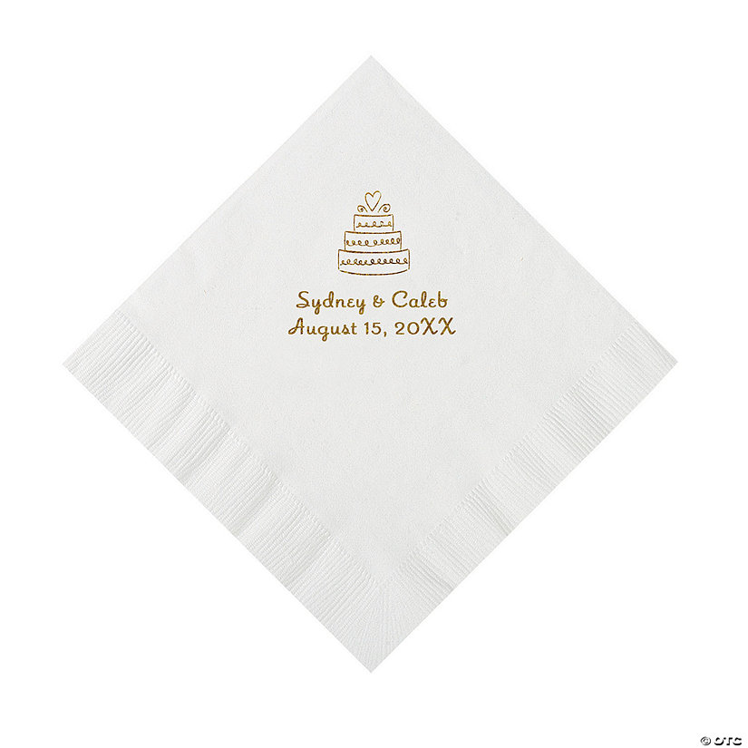 White Wedding Cake Personalized Napkins with Gold Foil - 50 Pc. Luncheon Image Thumbnail