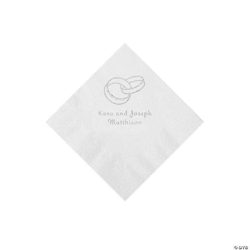 White Wedding Ring Personalized Napkins - 50 Pc. Beverage Image