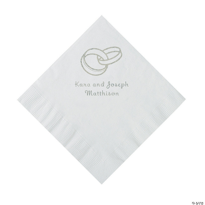 White Wedding Ring Personalized Napkins - 50 Pc. Luncheon Image