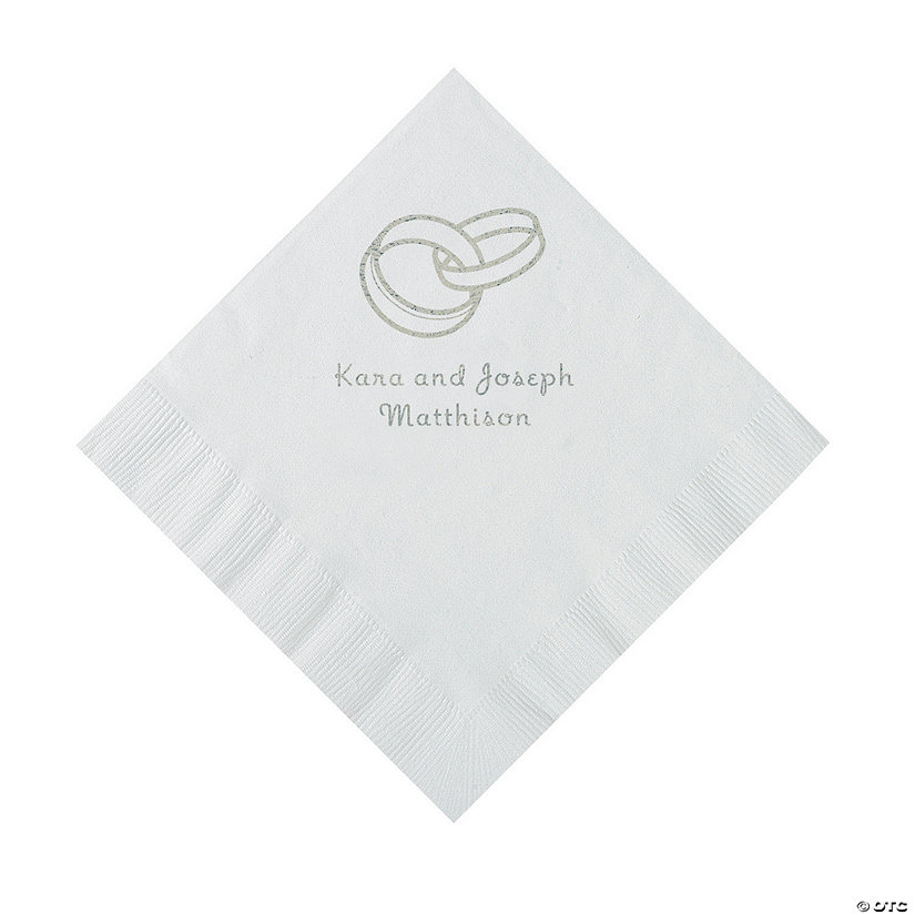 White Wedding Ring Personalized Napkins - 50 Pc. Luncheon Image