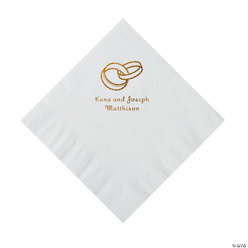 White Wedding Ring Personalized Napkins with Gold Foil - 50 Pc. Luncheon Image