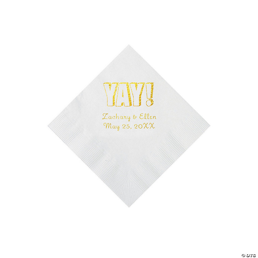 White Yay Personalized Napkins with Gold Foil - Beverage Image Thumbnail