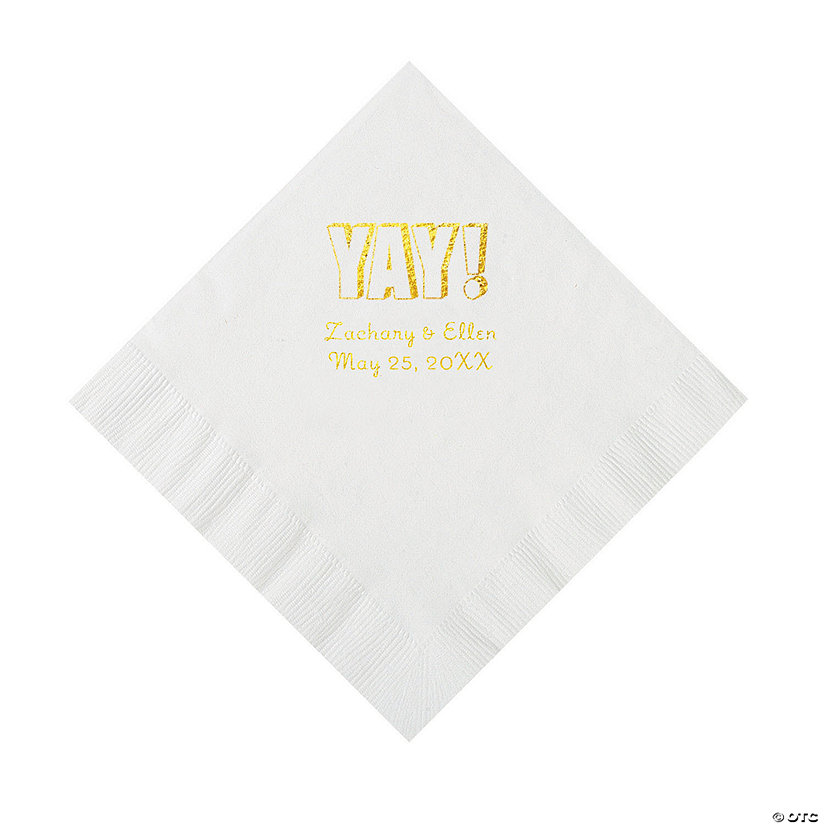 White Yay Personalized Napkins with Gold Foil - Luncheon Image Thumbnail