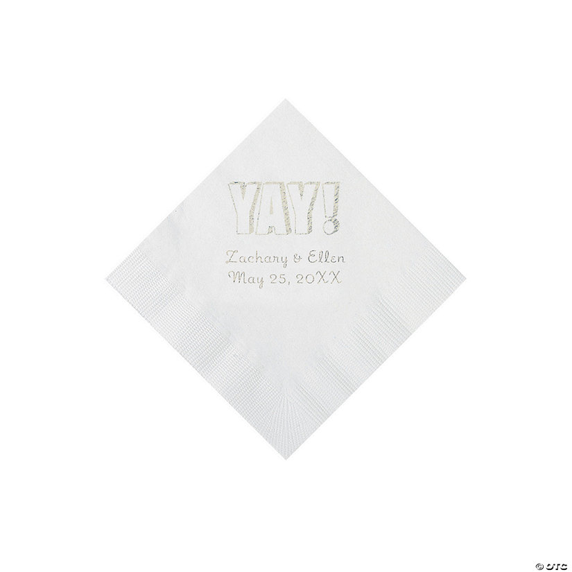 White Yay Personalized Napkins with Silver Foil - Beverage Image Thumbnail