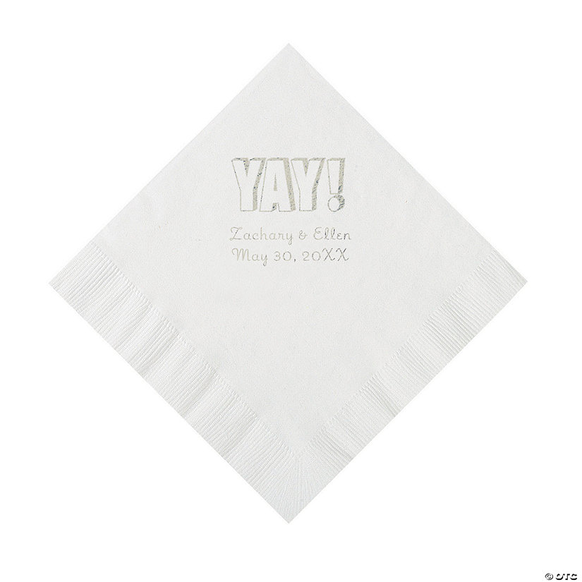 White Yay Personalized Napkins with Silver Foil - Luncheon Image Thumbnail