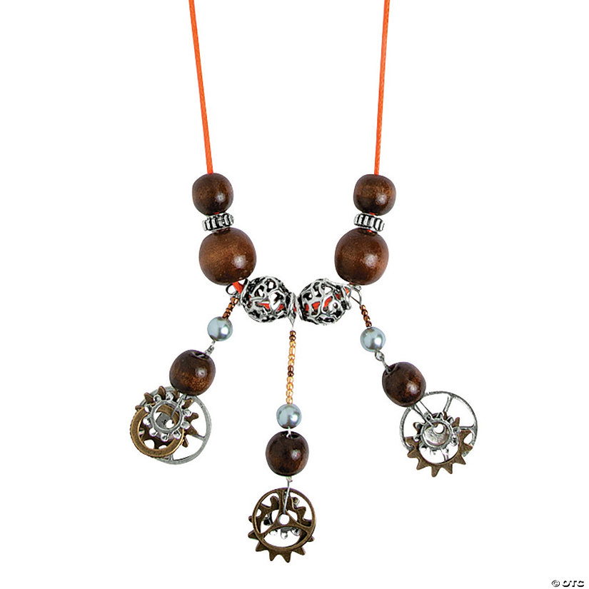 Wooden Beads & Metal Gear Necklace Idea Image