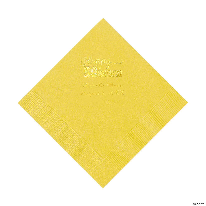 Yellow 50th Birthday Personalized Napkins with Gold Foil - 50 Pc. Luncheon Image