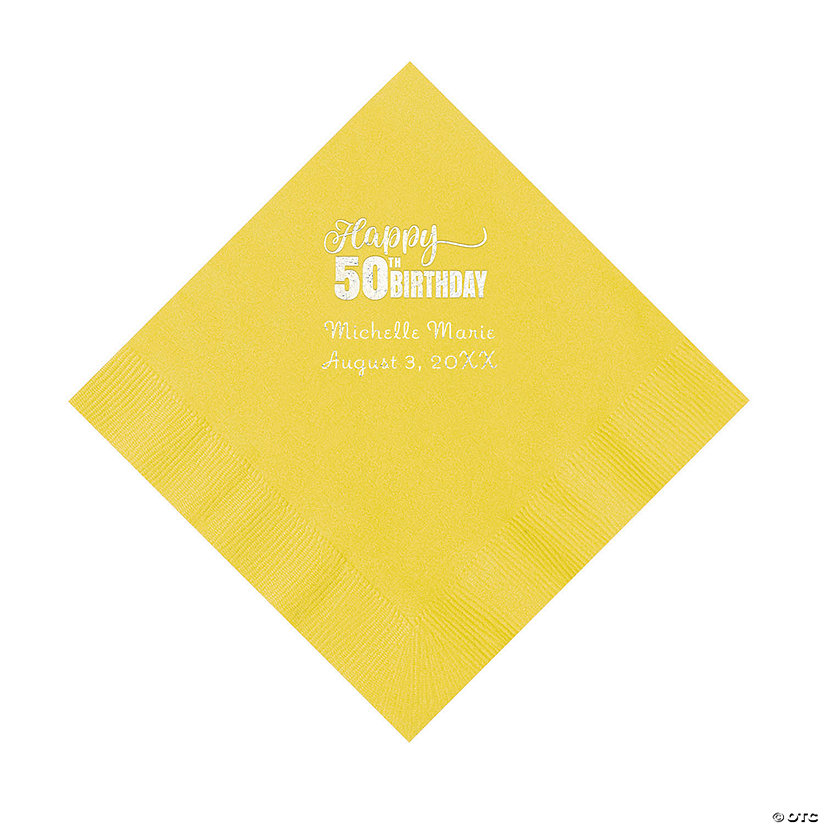 Yellow 50th Birthday Personalized Napkins with Silver Foil - 50 Pc. Luncheon Image
