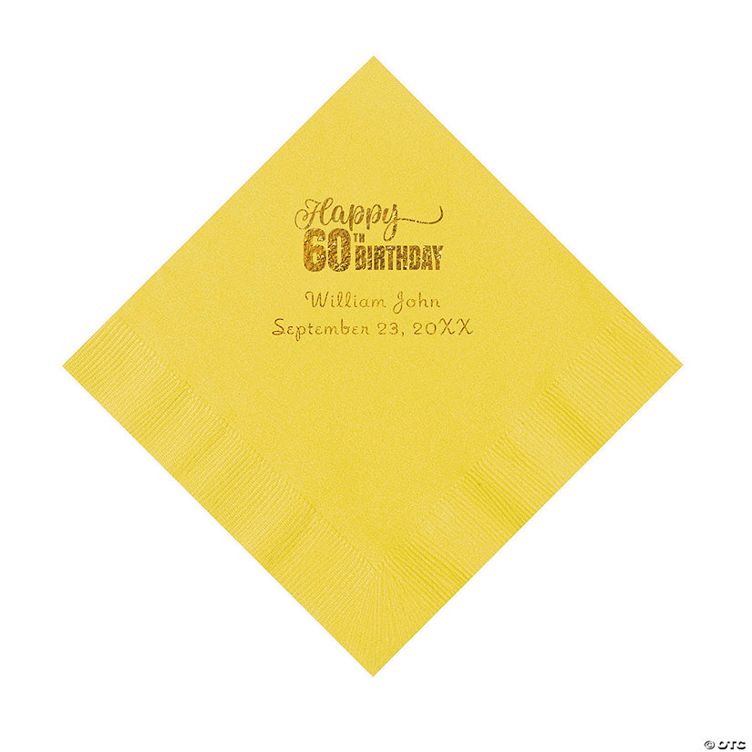 Yellow 60th Birthday Personalized Napkins with Gold Foil - 50 Pc. Luncheon Image