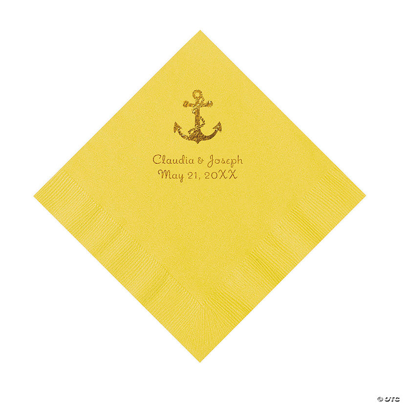 Yellow Anchor Personalized Napkins with Gold Foil - Luncheon Image Thumbnail