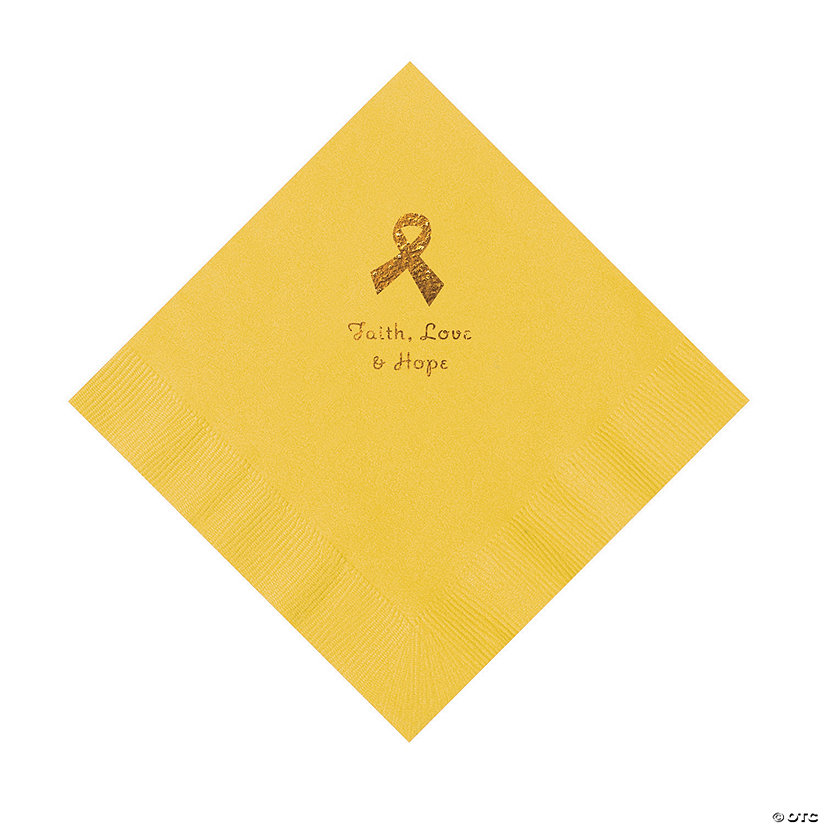 Yellow Awareness Ribbon Personalized Napkins with Gold Foil - 50 Pc. Luncheon Image