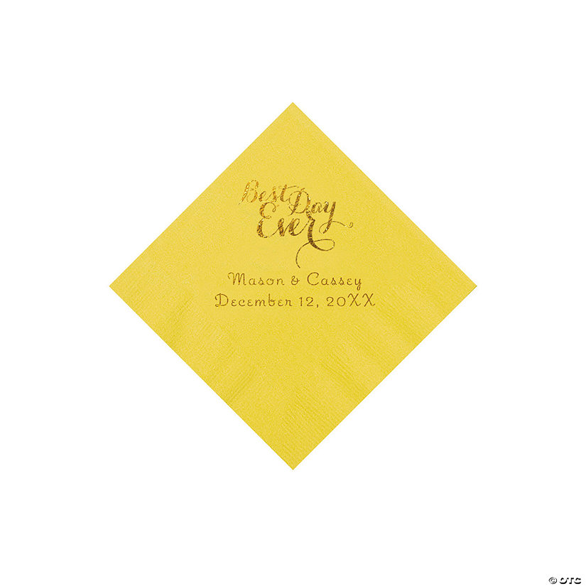 Yellow Best Day Ever Personalized Napkins with Gold Foil - Beverage Image Thumbnail