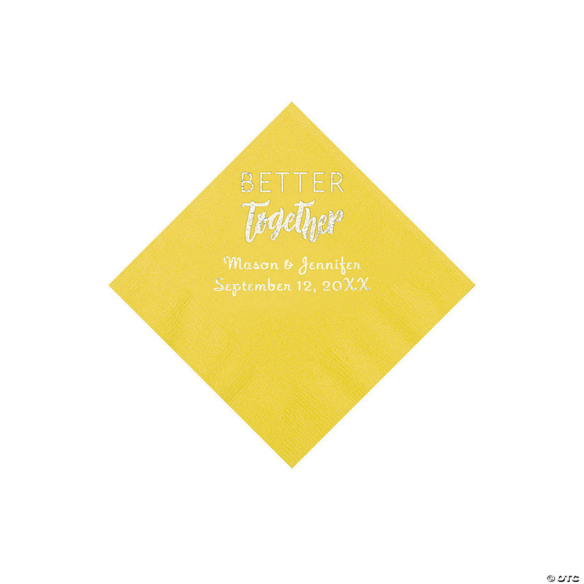 Yellow Better Together Personalized Napkins with Silver Foil - Beverage Image Thumbnail