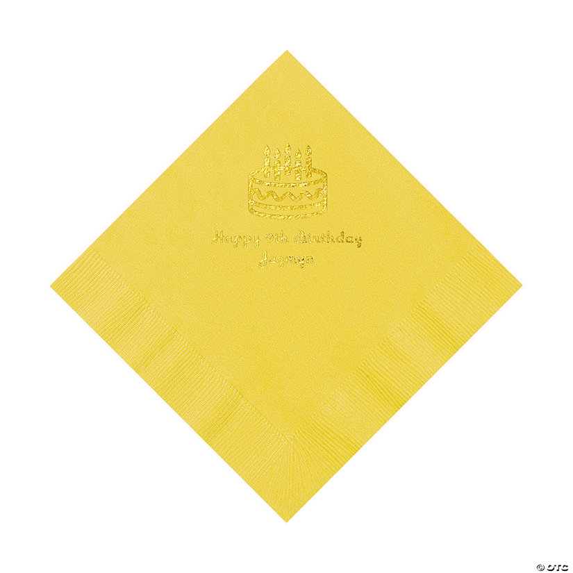 Yellow Birthday Cake Personalized Napkins with Gold Foil - 50 Pc. Luncheon Image