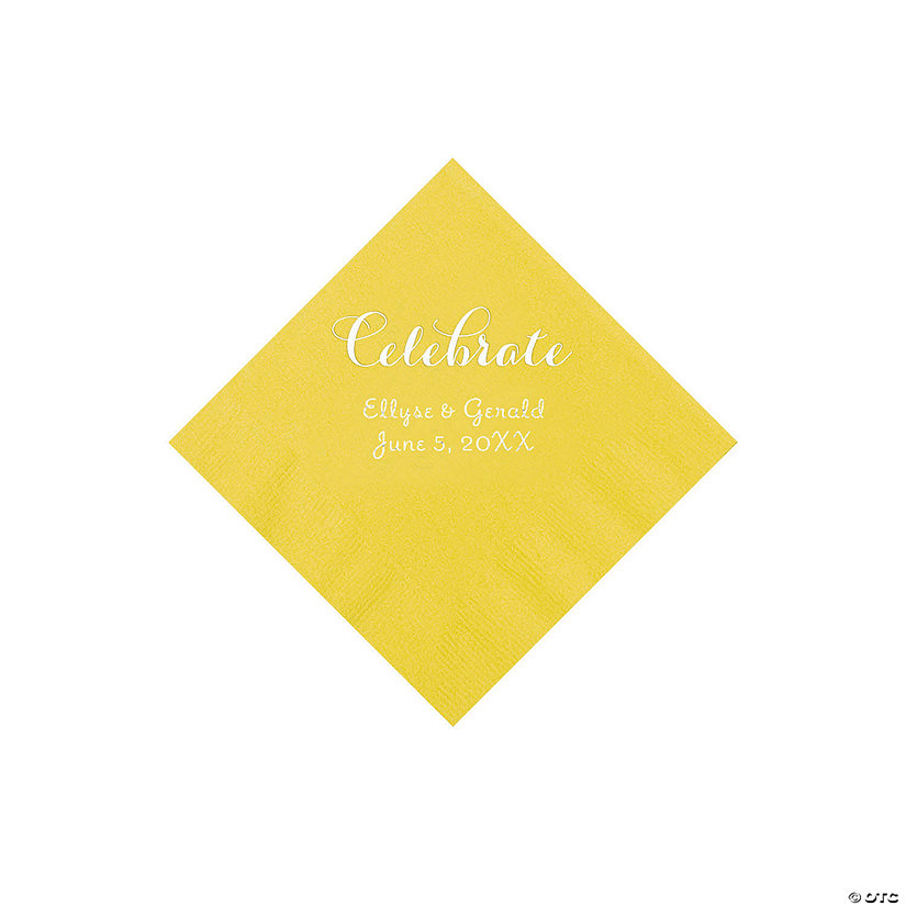 Yellow Celebrate Personalized Napkins with Silver Foil - Beverage Image